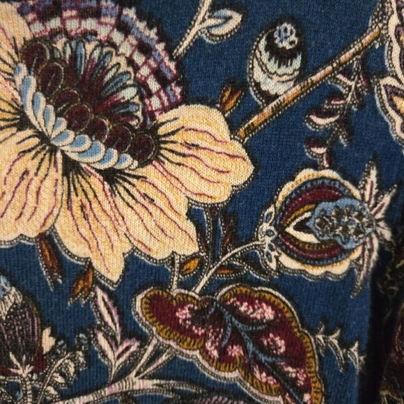 Chico's Floral Woven Trim Pullover Sweater Size L - Picture 8 of 12